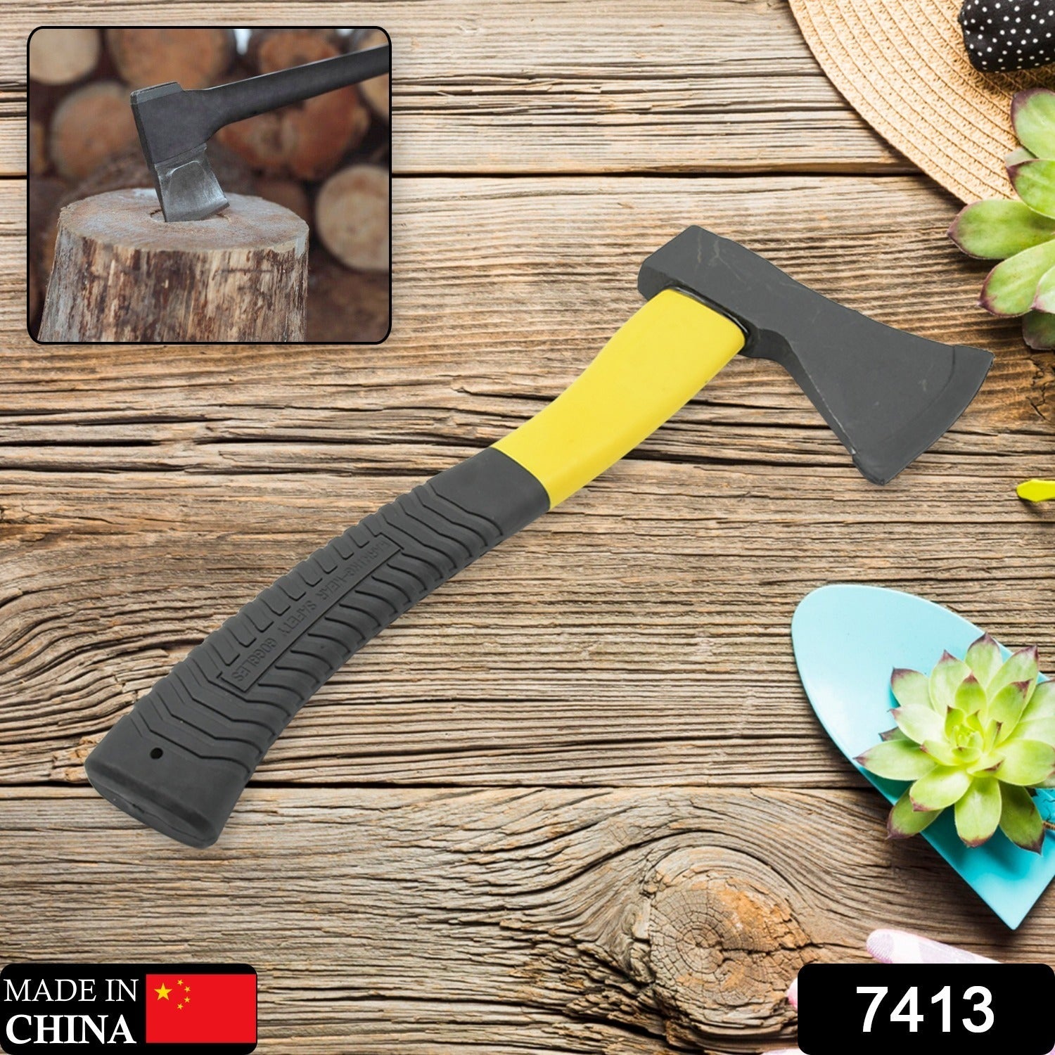 7413 Gardening Tools Hatchet Axe Fiberglass Body Rubberized Handle Wood Cutting Axe, Camping Axe, Safety Axe, Pick Axe (972 Gm) 7413 Gardening Tools Hatchet Axe Fiberglass Body Rubberized Handle Wood Cutting Axe, Camping Axe, Safety Axe, Pick Axe (972 Gm)